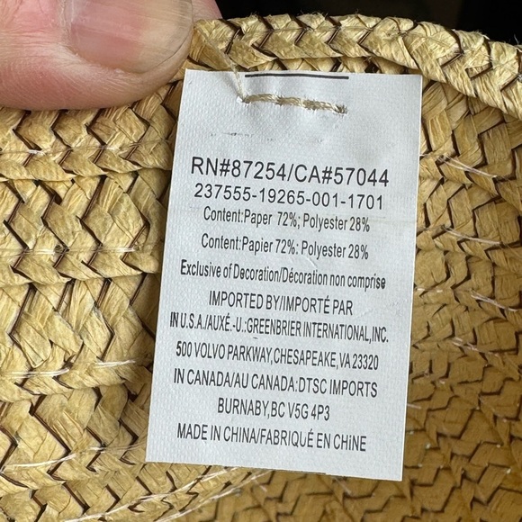NEW natural Straw Hat with Tan fabric Band - Picture 4 of 4